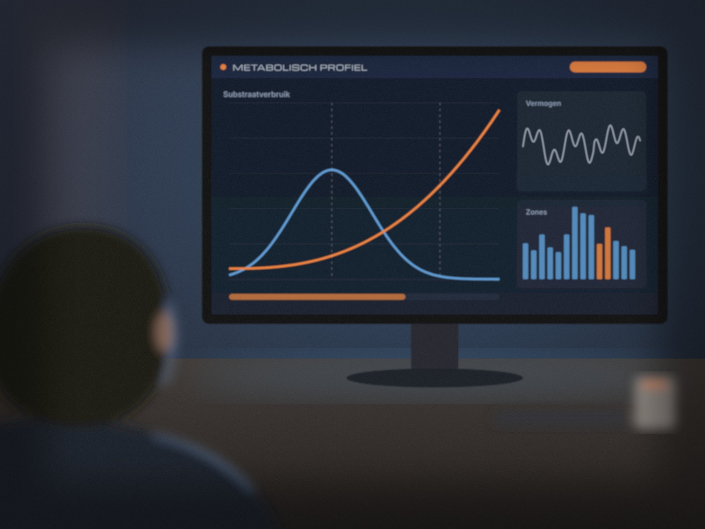 Coach analyseert een metabolisch profiel op een scherm